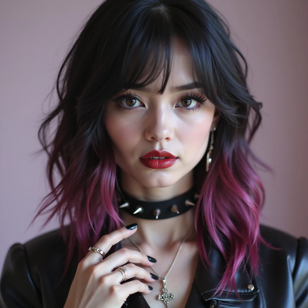 BLACKPINK inspired goth emoji, photorealistic style, spiked choker, dark nails emoji