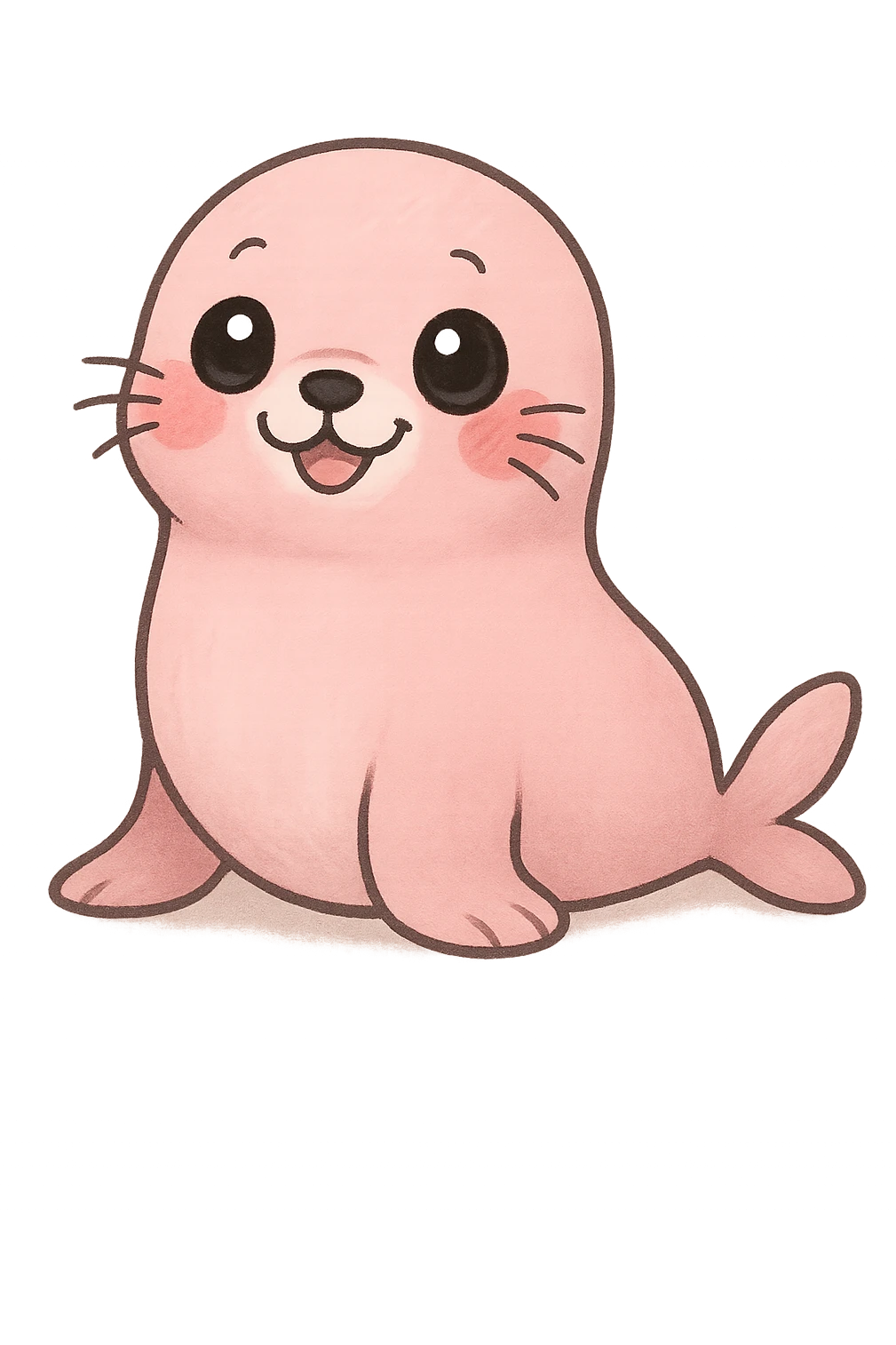 a cute pink seal, original design, big eyes, blushing cheeks, joyful emoji