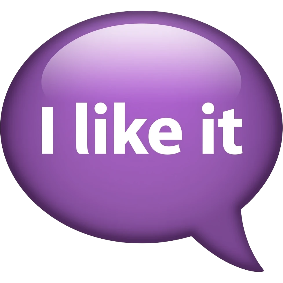 text emoji, saying "I like it" written in purple emoji