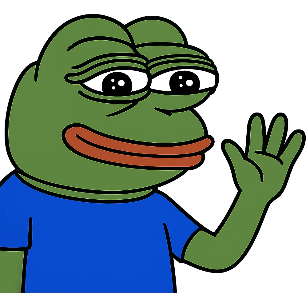 Remove the background, keep only Pepe the Frog waving with no background, transparent background. emoji