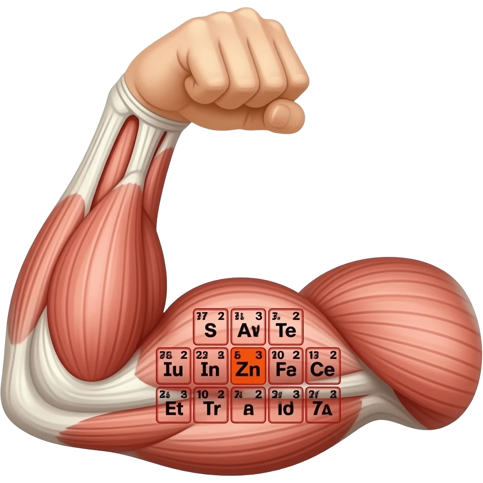 a arm flexing his muscle with the periodic table of elements Zn zinc between hand and biceps emoji