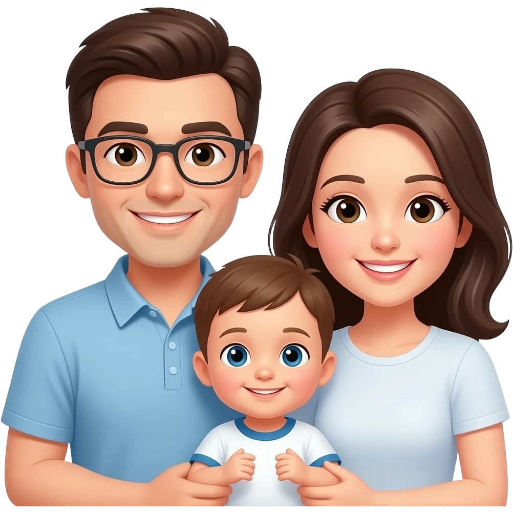 Happy family of three. Father, mother, and baby boy. emoji