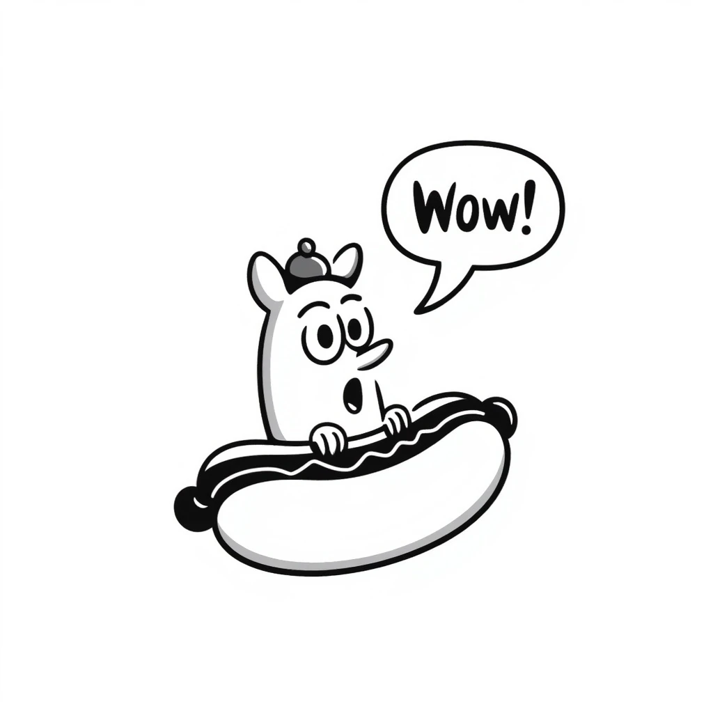 hotdog with a speech bubble, hand-drawn doodle style, casual and friendly emoji
