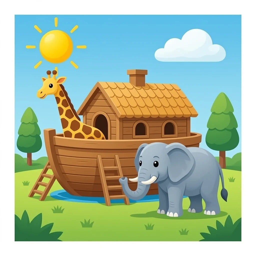 Noah’s Ark with giraffe and elephant emoji