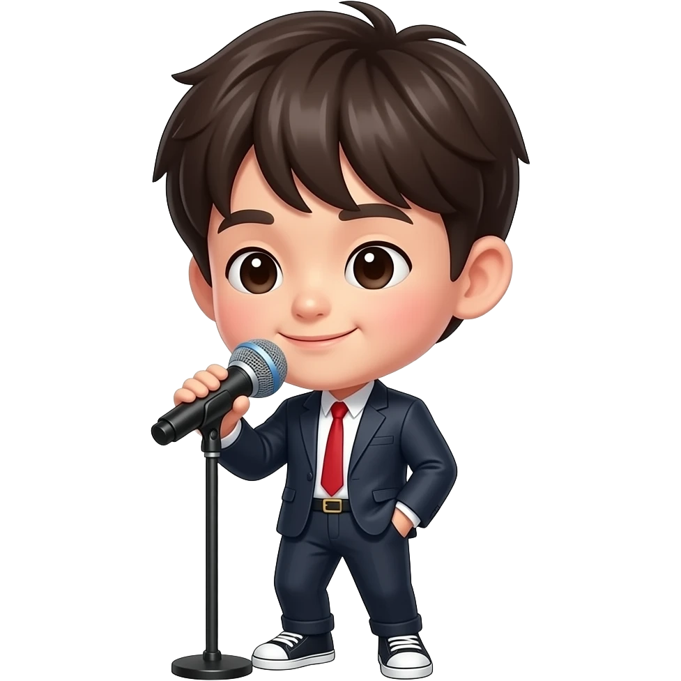 korean boy singing k pop (with big head and small body) emoji