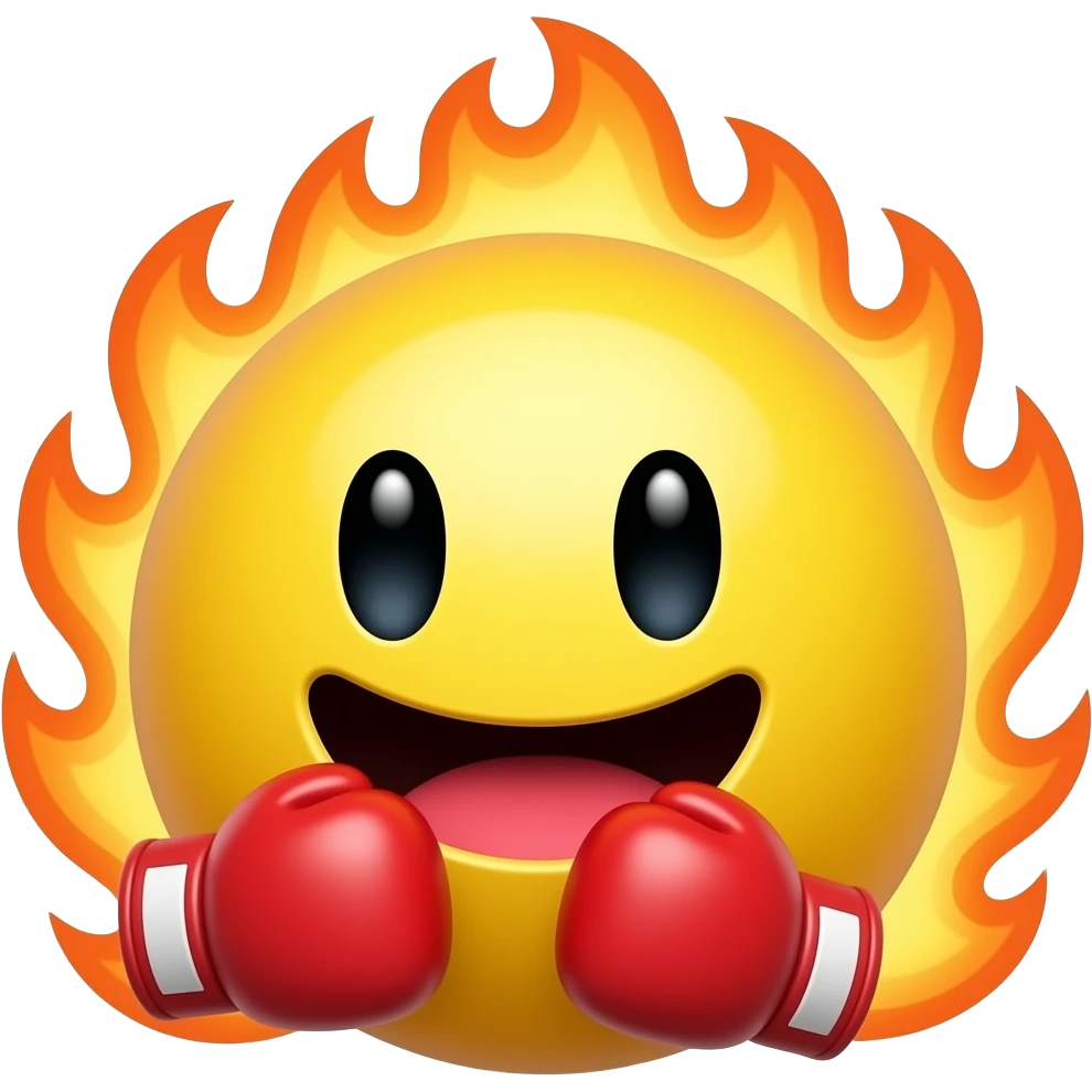 PAC man with flames and boxing gloves emoji