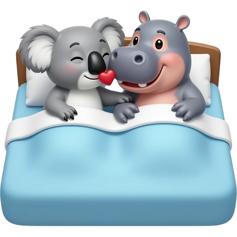 koala and hippo in bed kiss cuddling emoji