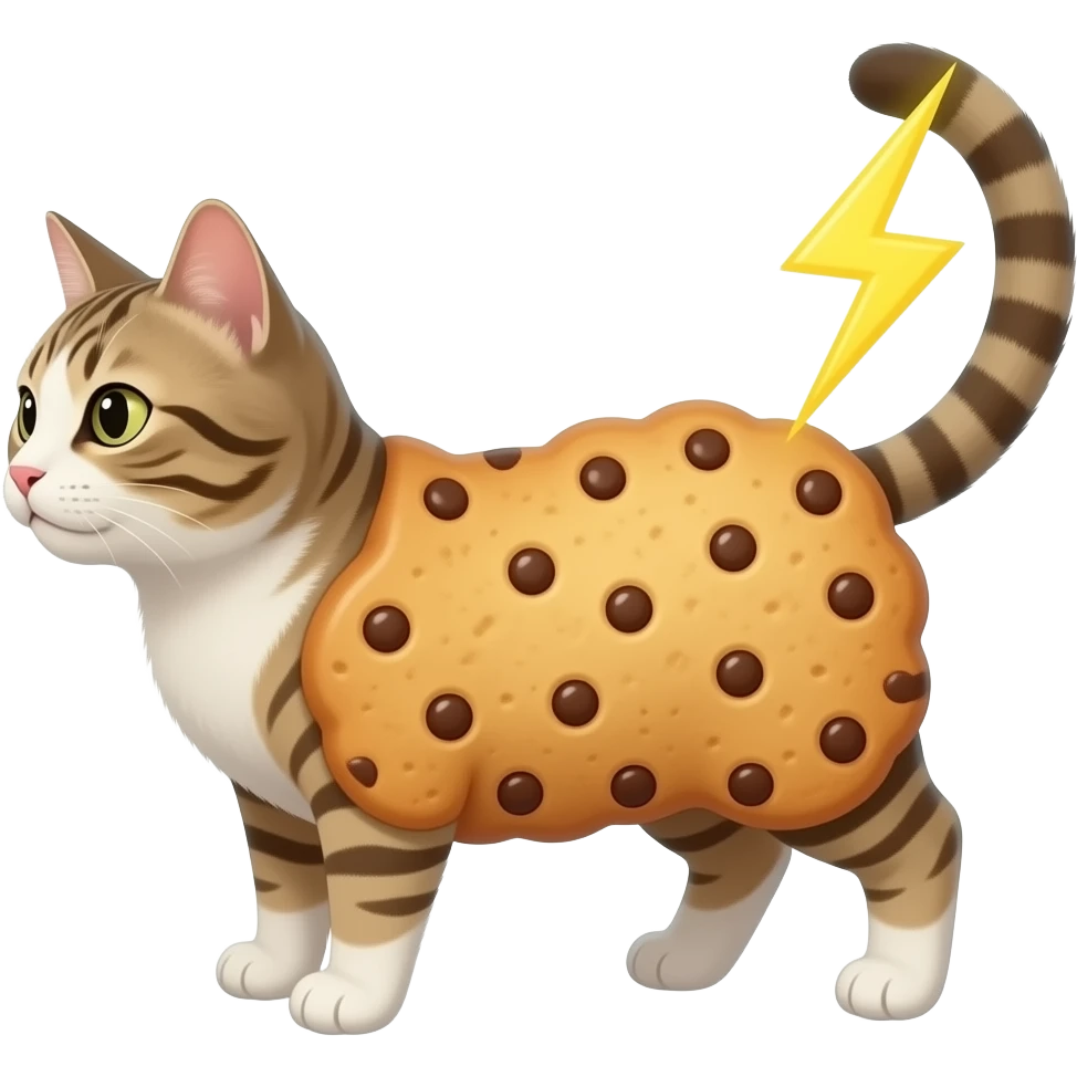Gato com um corpo de biscoito e soltando raio pela bunda emoji