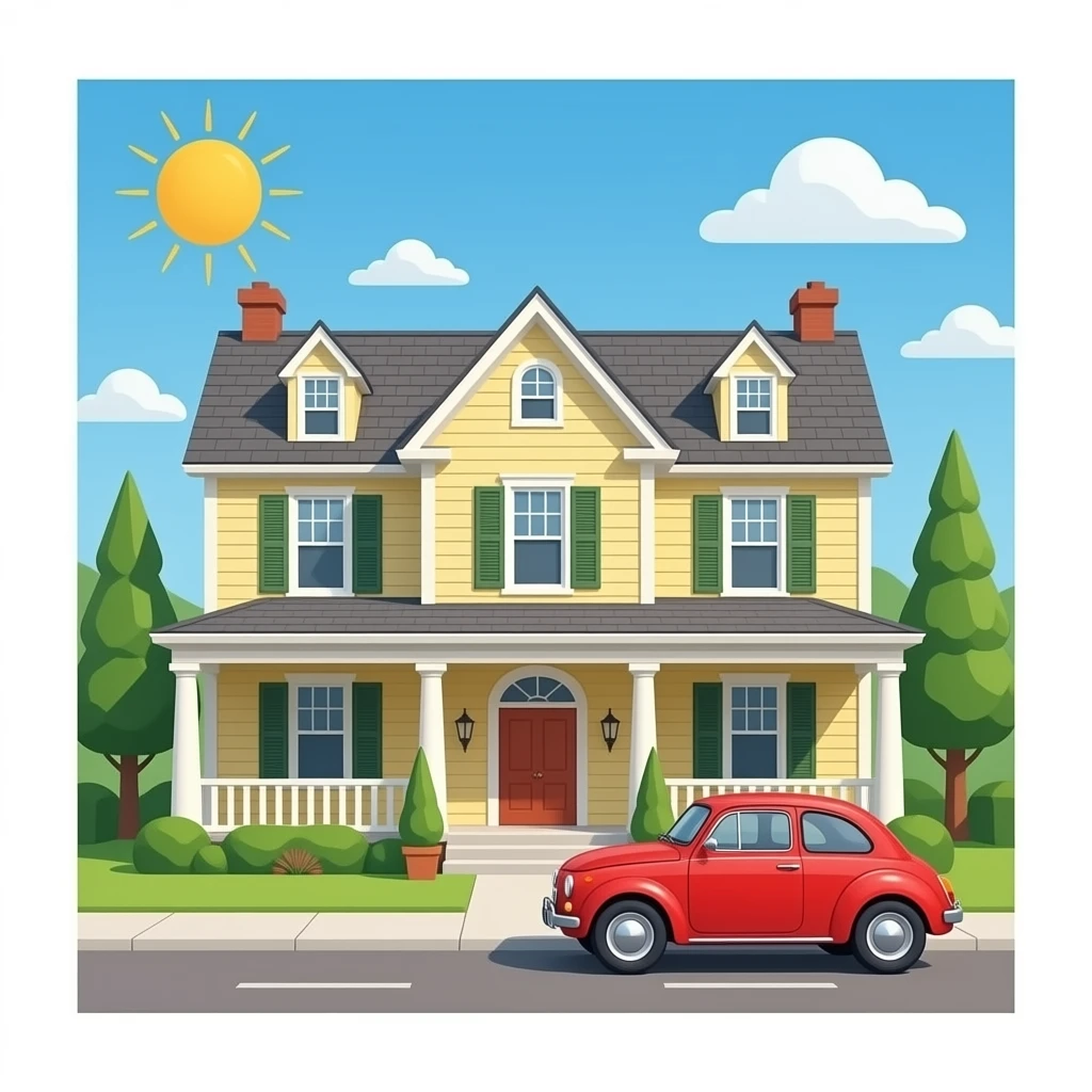 Giant house with car emoji