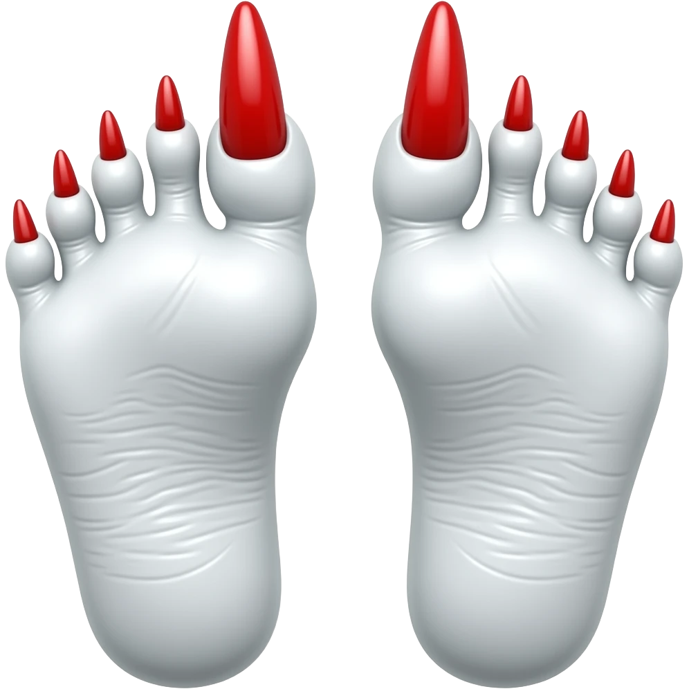 White rinkly feet with red long toenails emoji