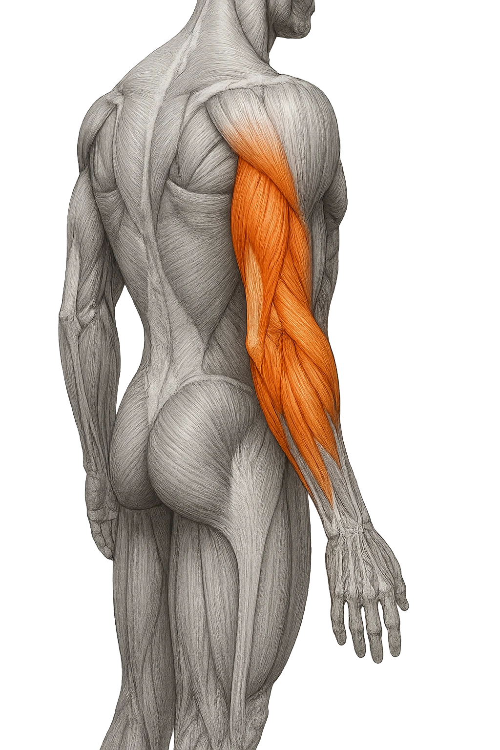 tricipite visto anatomicamente , illumina solo il tricipite, il resto fallo in bianco e nero emoji