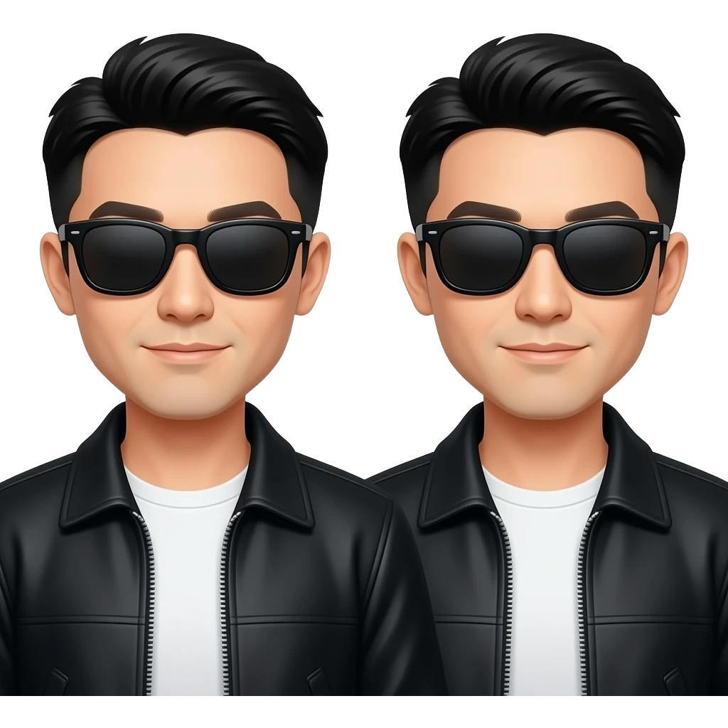 Two Japanese Yung Men with black jacket and sunglasses emoji
