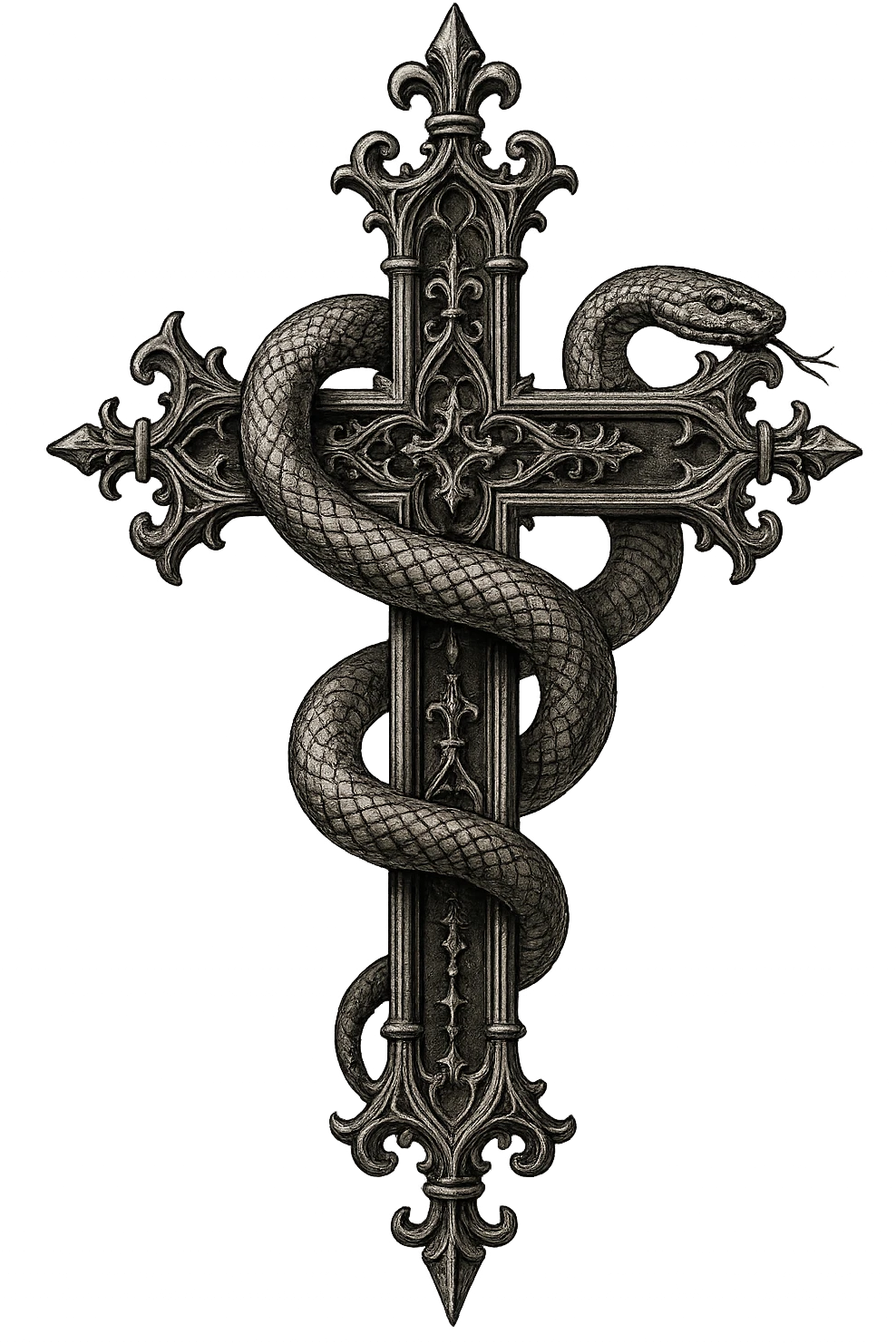 gothic style cross with a snake wrapped around it, intricate gothic details, transparent background emoji