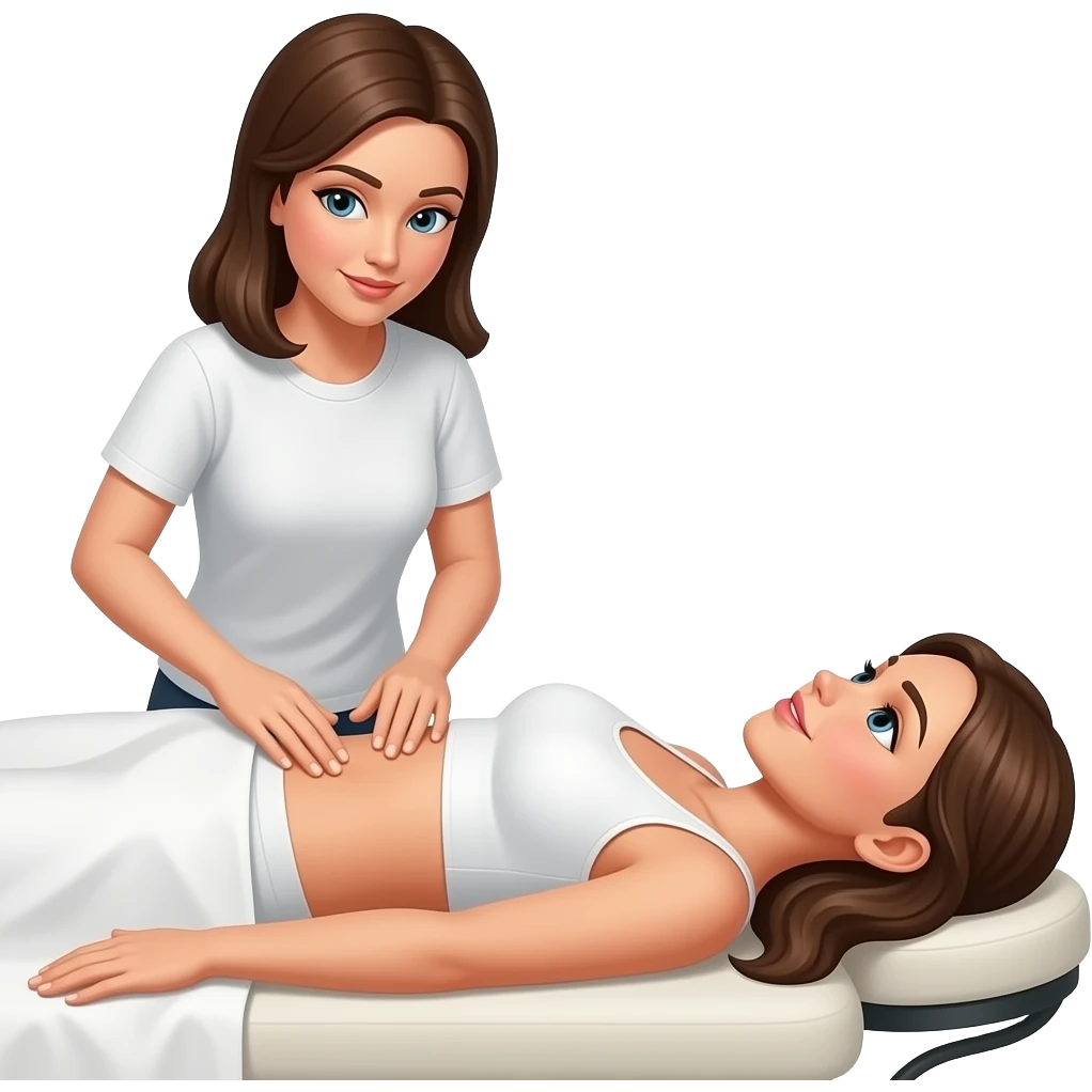 The masseuse performs an abdominal massage with woman emoji