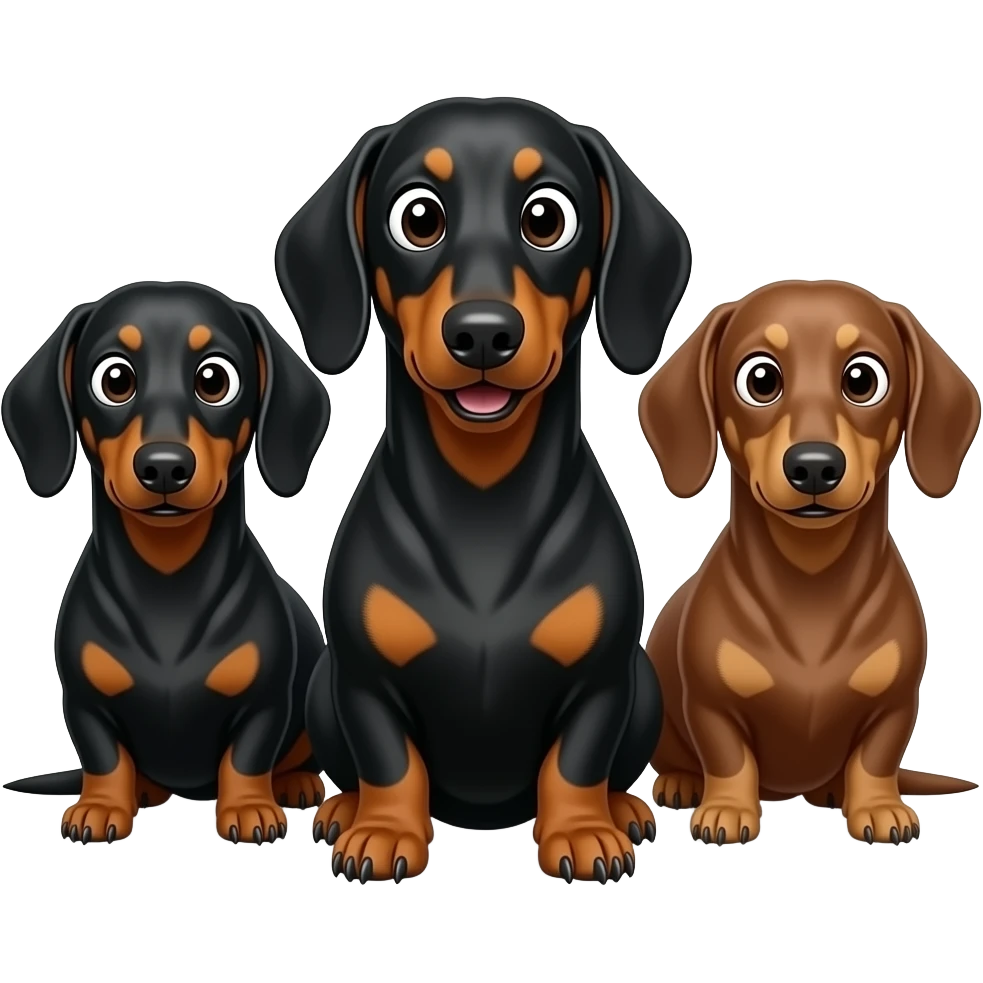 surprised 3 dachshund look to center full body black and brown emoji