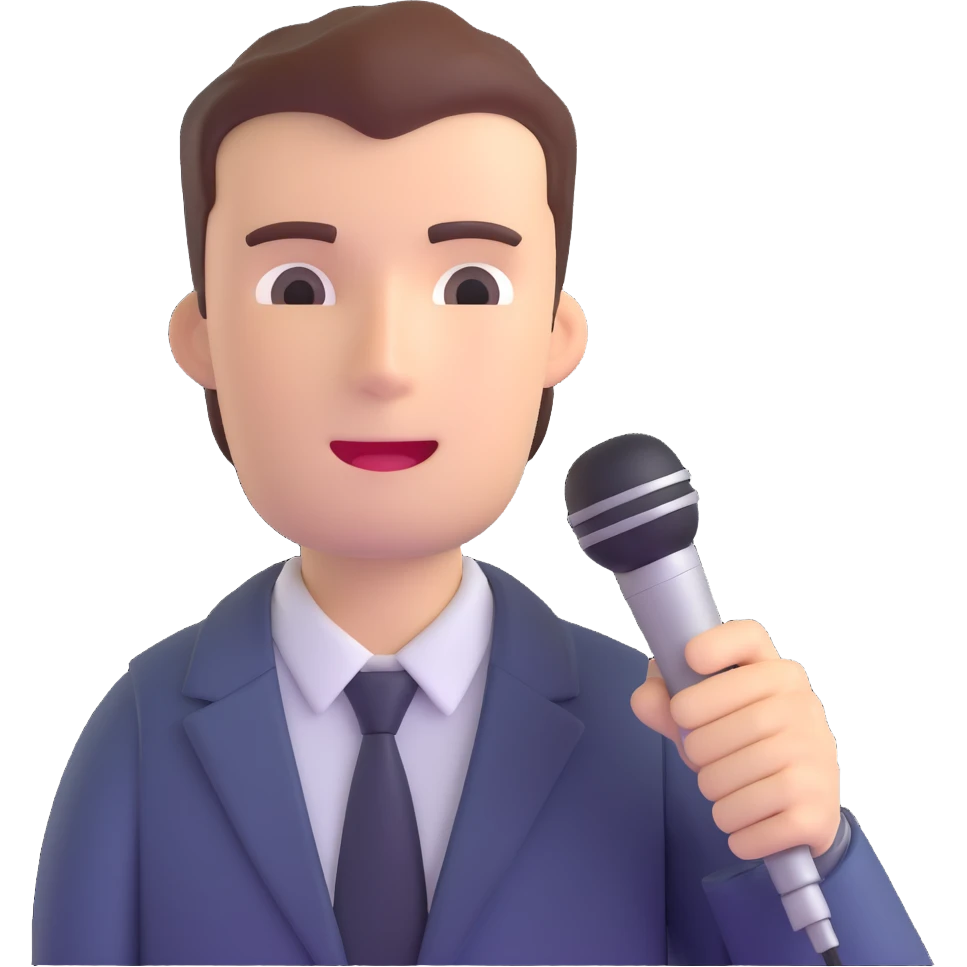 Vavinews Man, professional news reporter with microphone emoji