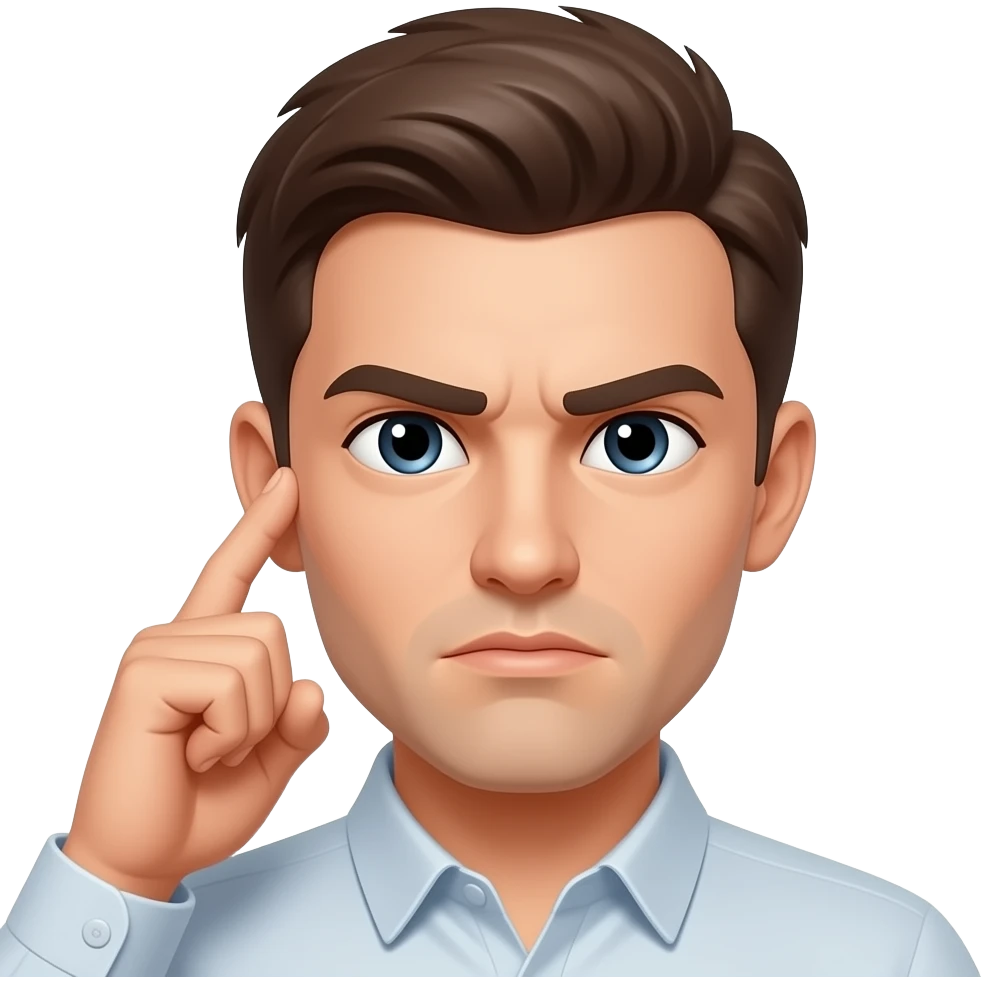 A serious face with with fingers being held to the right ear like a phone emoji