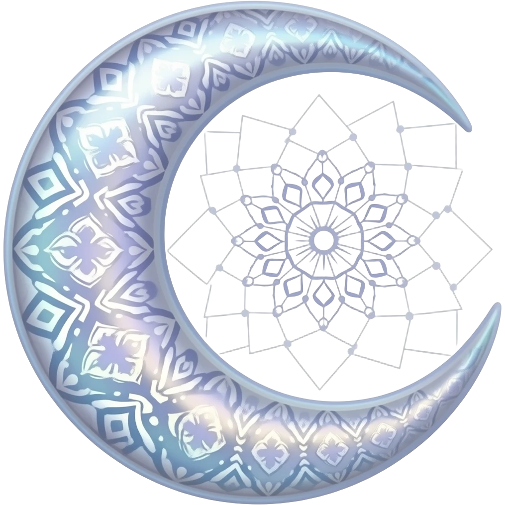 glossy iridescent crescent Mandala damask moon dreamcatcher emoji