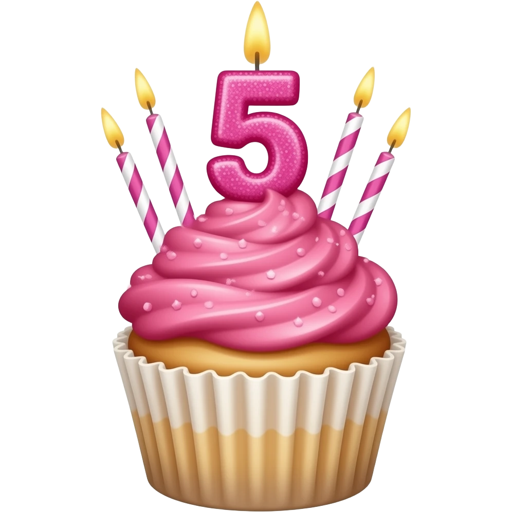 cupcake with pink frosting and a sparkly 5 candle emoji
