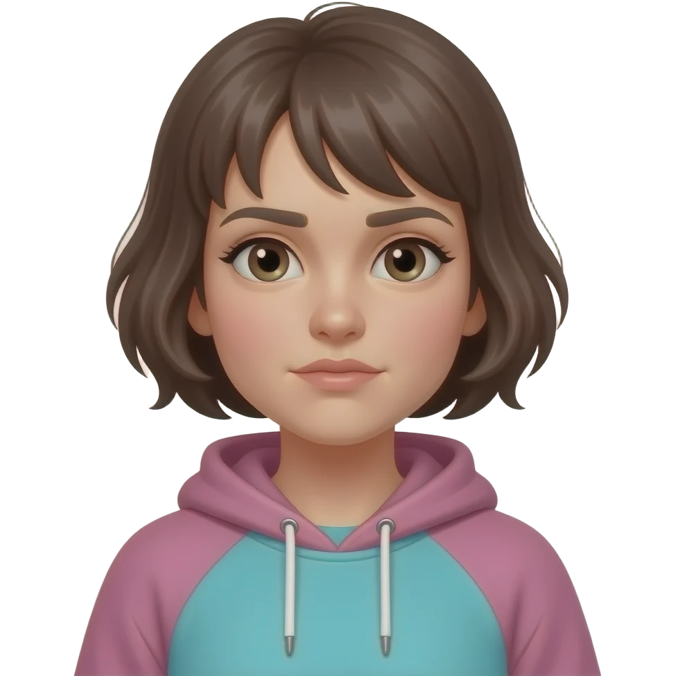 disheveled ungroomed woman with short hair and coloured sweatshirt emoji