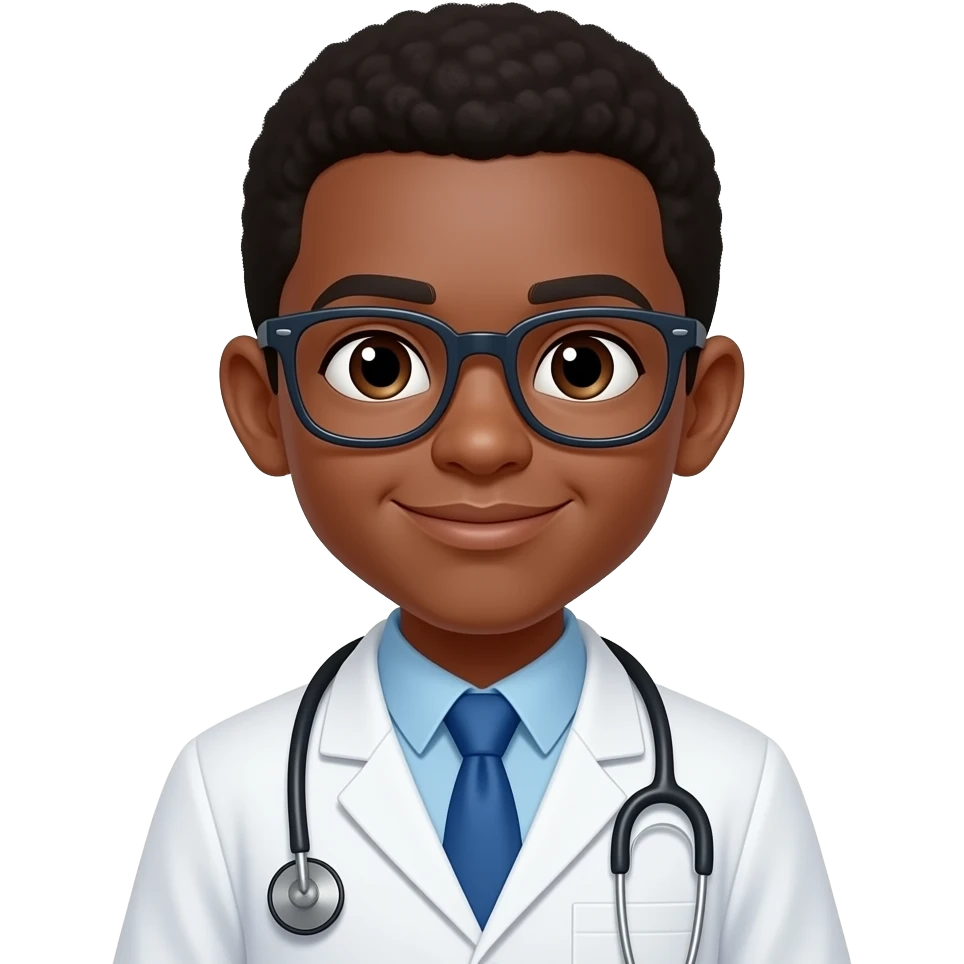 dark sking boy doctor with glasses emoji