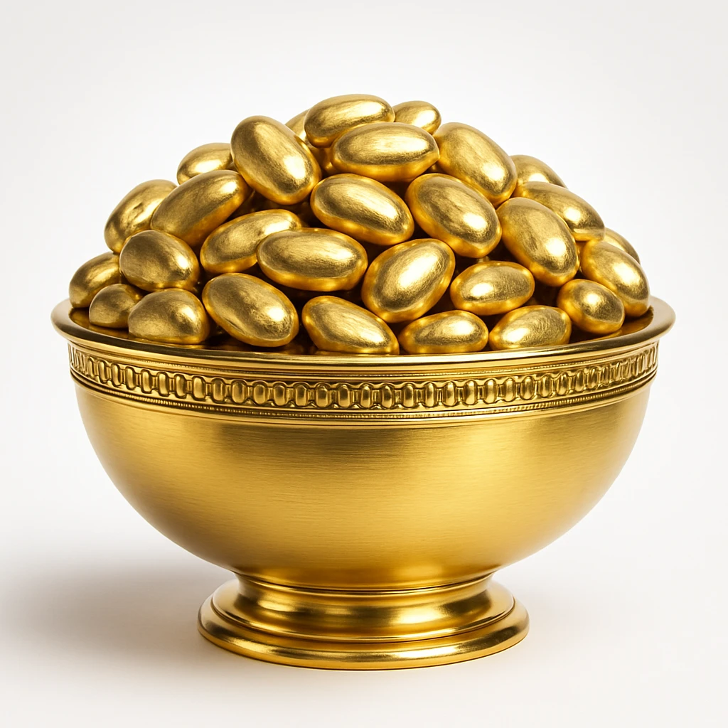 kinkéliba beans in a decorative gold bowl, elegant gold style emoji