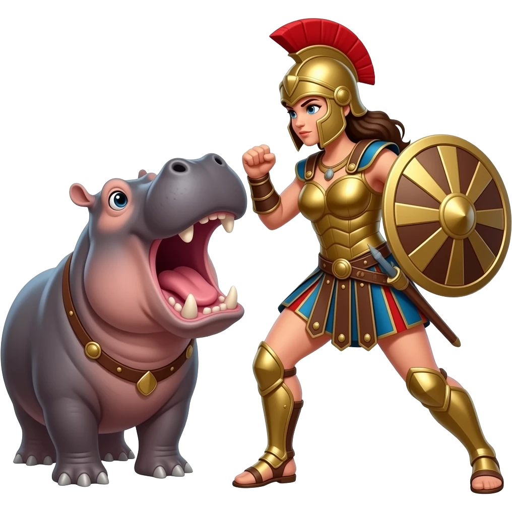 Gladiator woman fighting a hippo in the colosseum emoji
