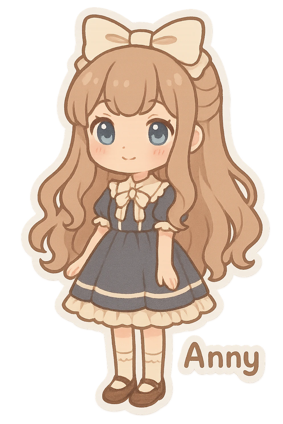 Anny, a cute tall lolita girl with blue eyes, chibi stickers style emoji