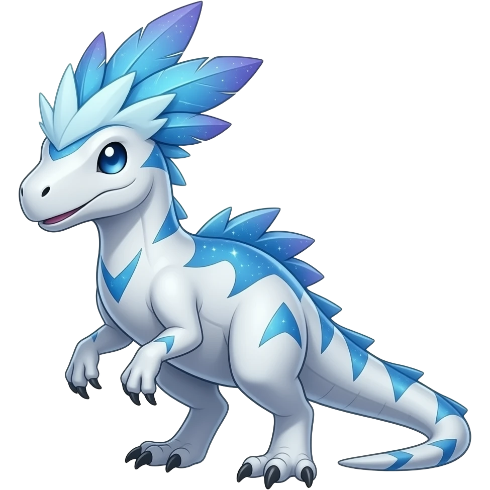 Shiny Futuristic Celestial Magical Ethereal Fakemon-HeadFeathers-Pokemon-Digimon-Spectrobes-Raptor-fusion, full body emoji