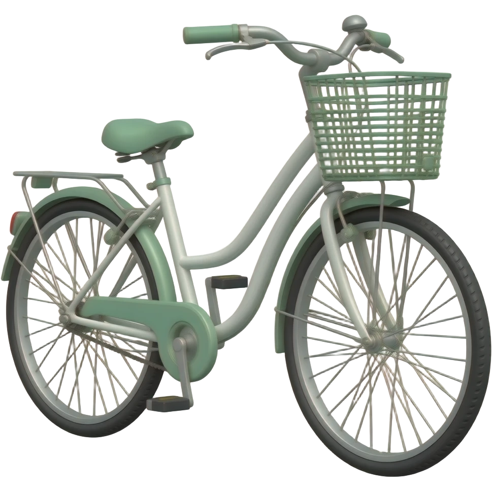 korean city bike emoji, white bicycle with green details, front basket, minimal clean design, soft pastel tones, centered, aesthetic style emoji