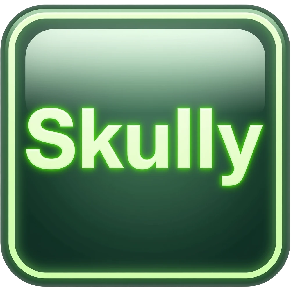 Create me a neon green sign that says Skully emoji