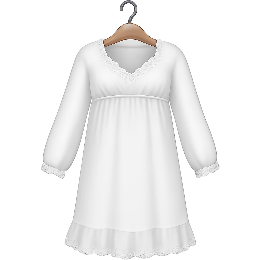 Make the nightgown white with long sleeves in the style of apple style emojis, keeping the emoji style look, with no background. emoji