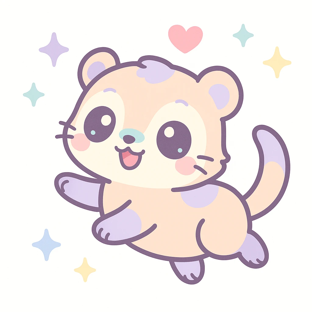 kawaii cartoon baby ferret, playful pose, little heart above head, soft pastel colors, simple background emoji