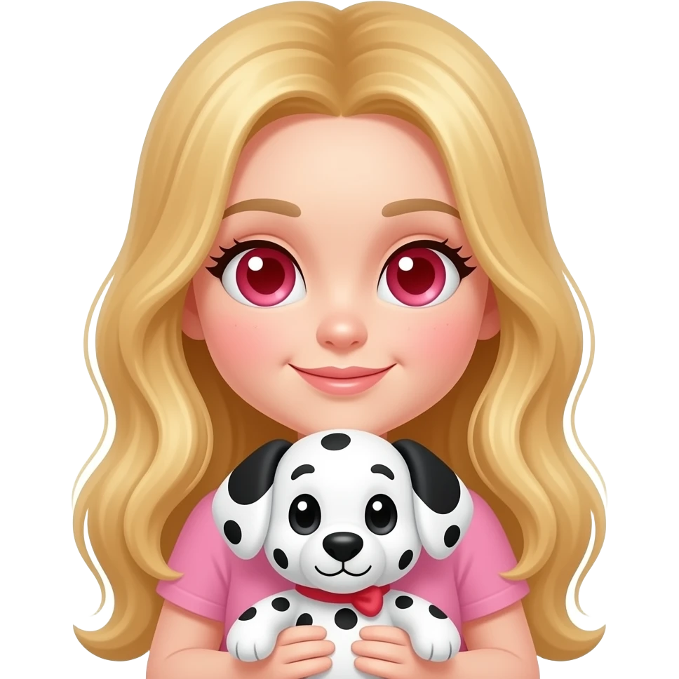 Blonde girl with heart eyes holding a dalmatian stuffed animal emoji