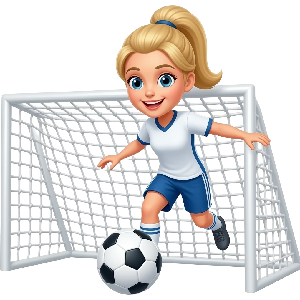 blonde girl saving soccer ball from going in goal emoji