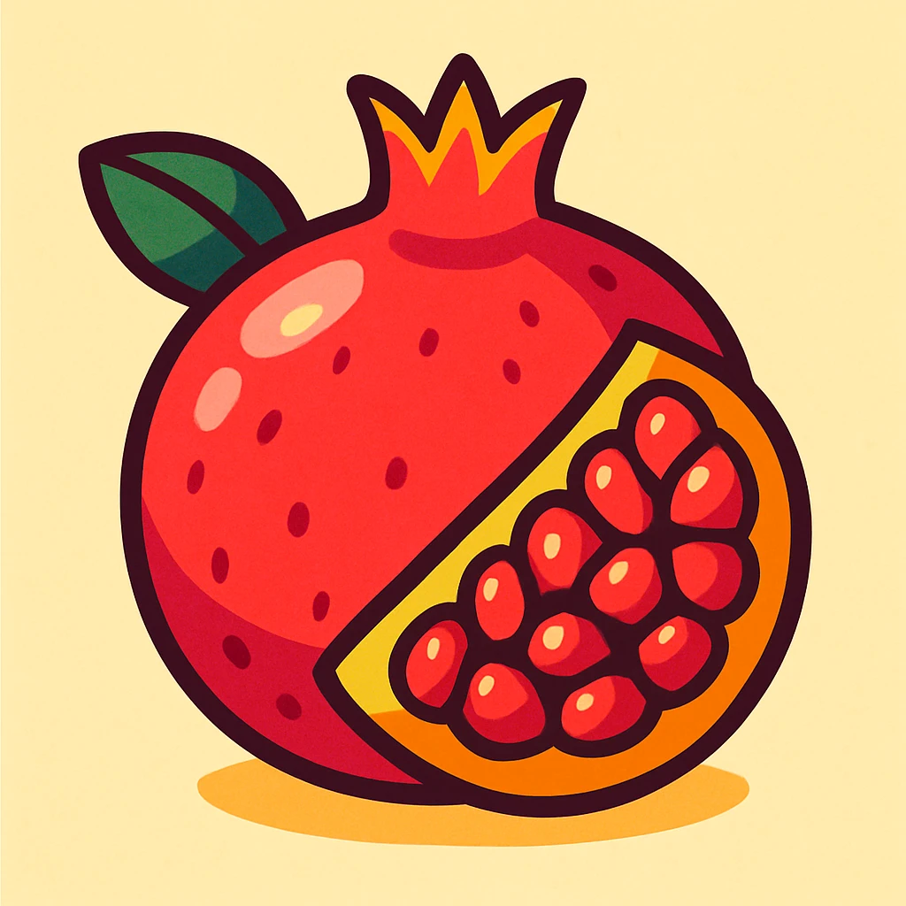 cartoon style pomegranate, colorful, playful emoji