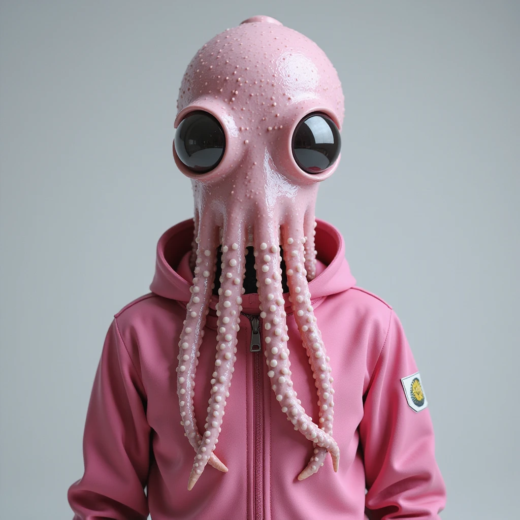 realistic squid game guard in pink jumpsuit, photorealistic style emoji