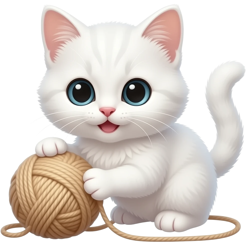 Cute baby white kitten playing with wool emoji