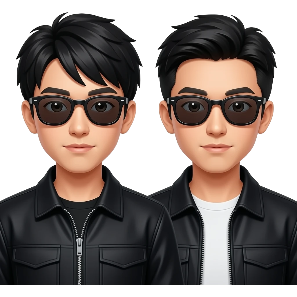 Two Japanese Yung Men with black jacket and sunglasses emoji