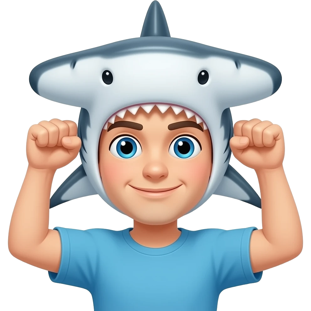 emoji face with fists by the head, pretending to be a hammerhead shark emoji