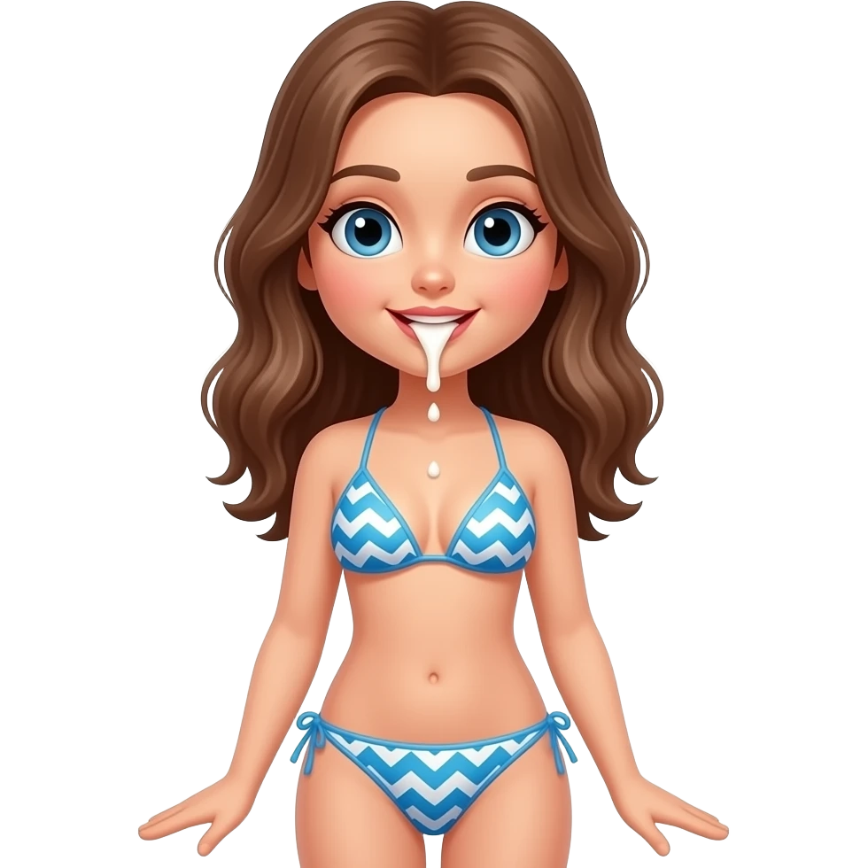 Fille en maillot de bain a 2 piece avec du lait dans la bouche emoji