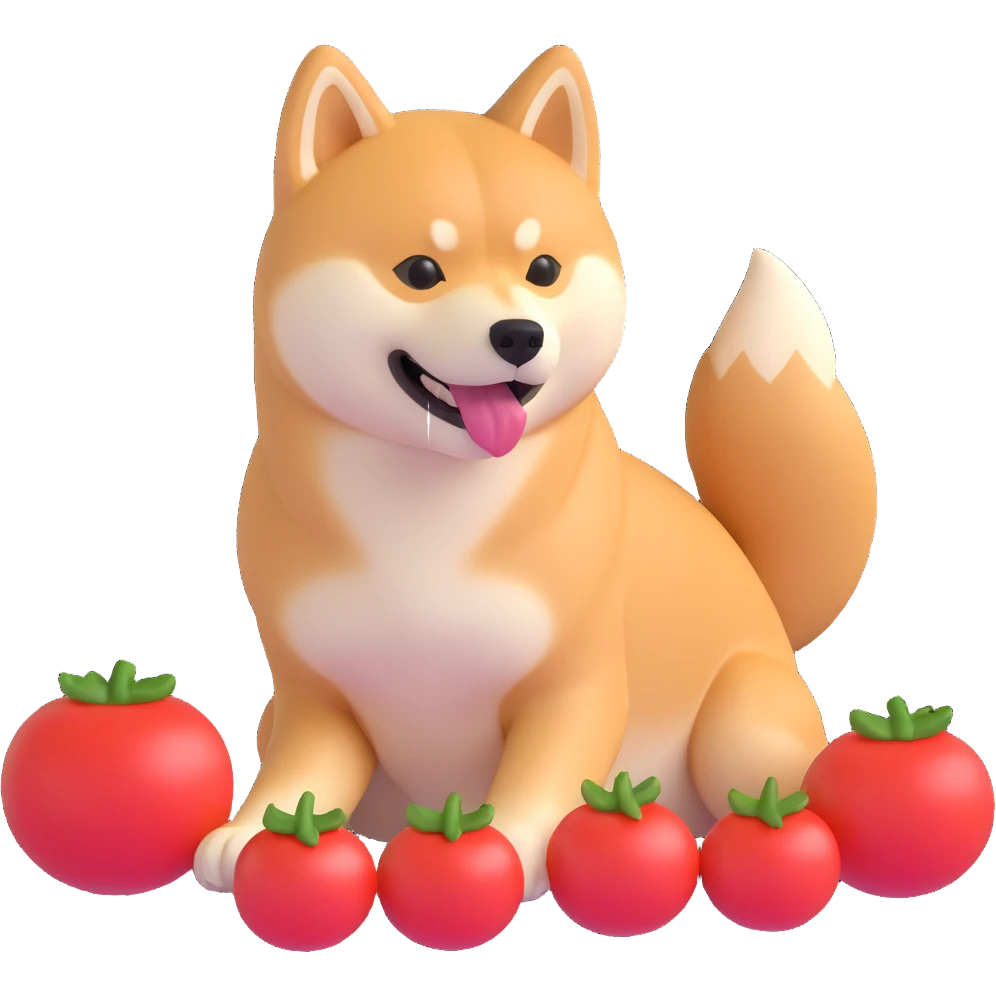 shiba inu eating tomatoes emoji