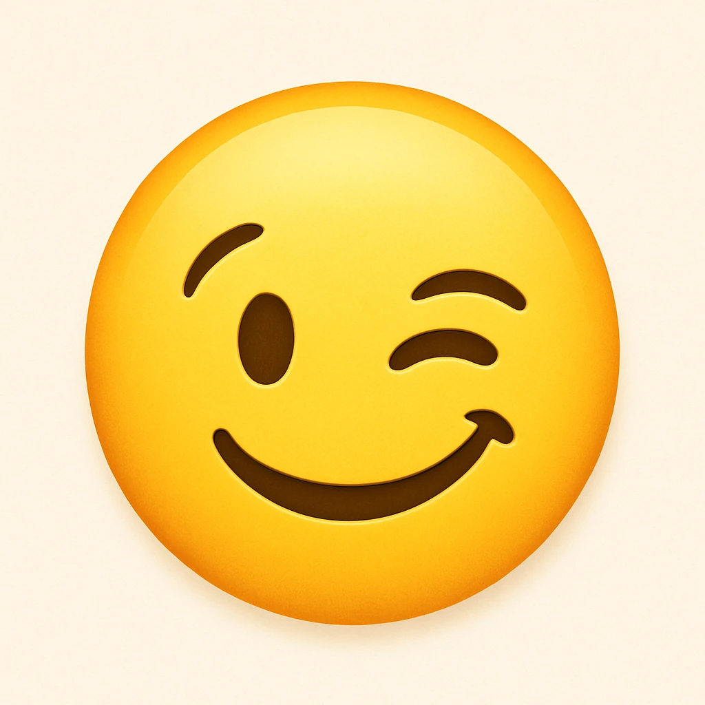 yellow emoji face, winking, playful emoji