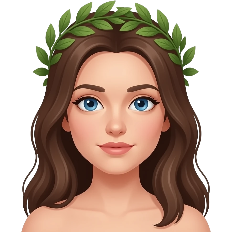 Ragazza viso sottile occhi azzurri capelli castani lunghi  corona alloro solo in testa emoji