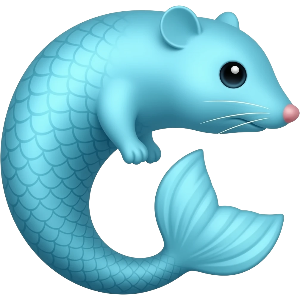 A very long #B8FFFF mermaid tail with large rat shaped bulge covered emoji