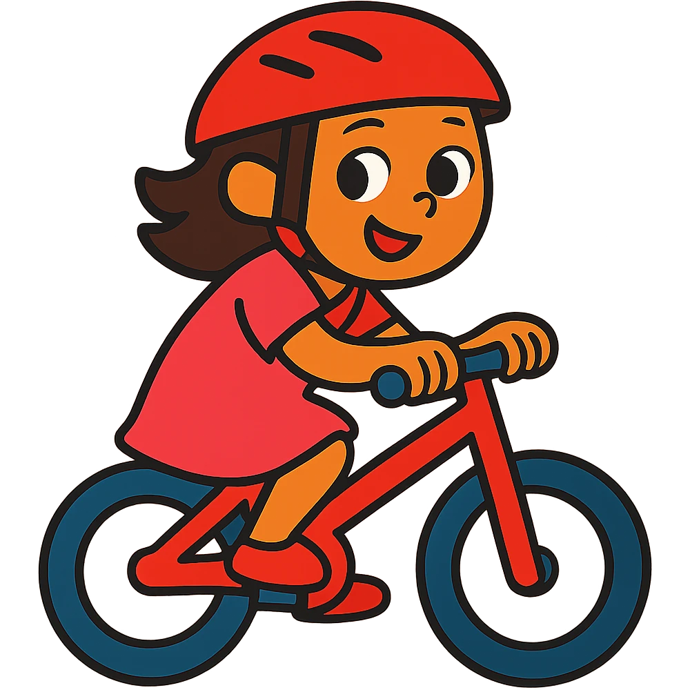 Change the girl's dress color to pink, keep the red bike helmet, no background. Maintain the vibrant colors style of the image. emoji