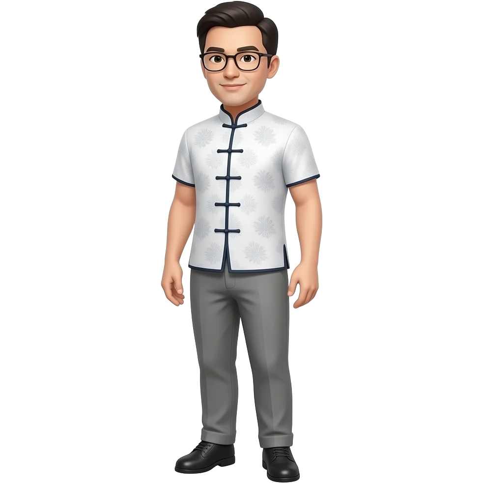 male with glasses in cheongsam without pants. show whole body profile emoji