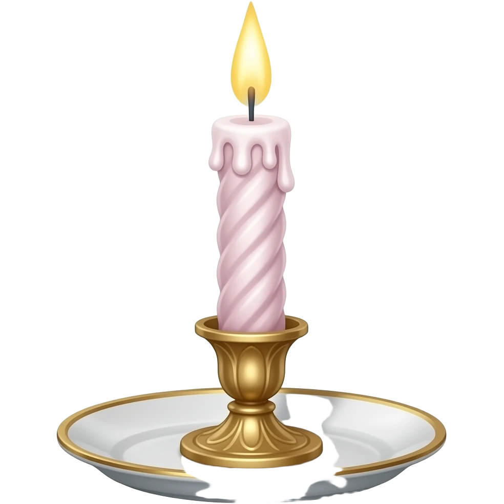 Thin tall petite cute slim dainty narrow Pastel Reddish-pinkish and gold and white vintage candle on a tiny narrow plate emoji