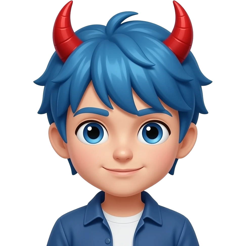 a devil boy with blue hairs and red devil horns emoji