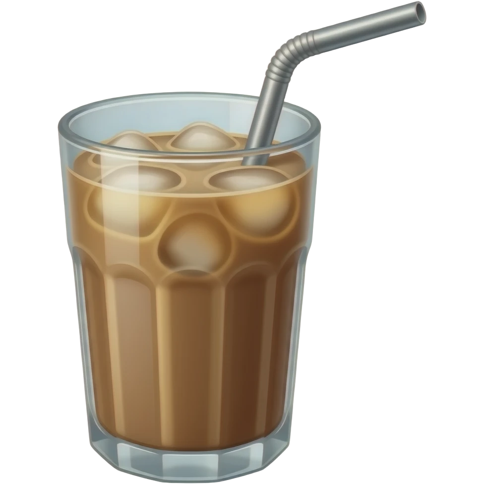 iced latte in a glass cup with a metel straw emoji